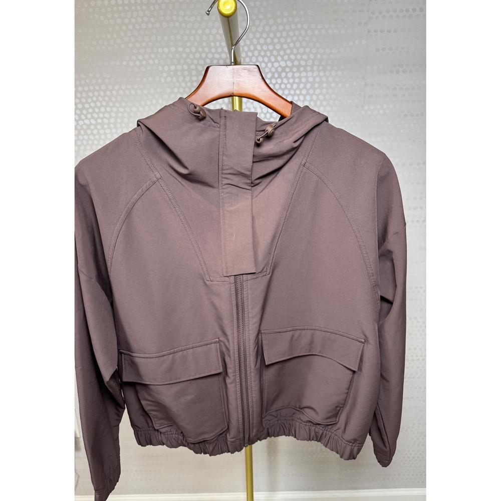 FLX Womens Hooded Utility Jacket XS Mauve Brown Full Zip Stretch Athleisure